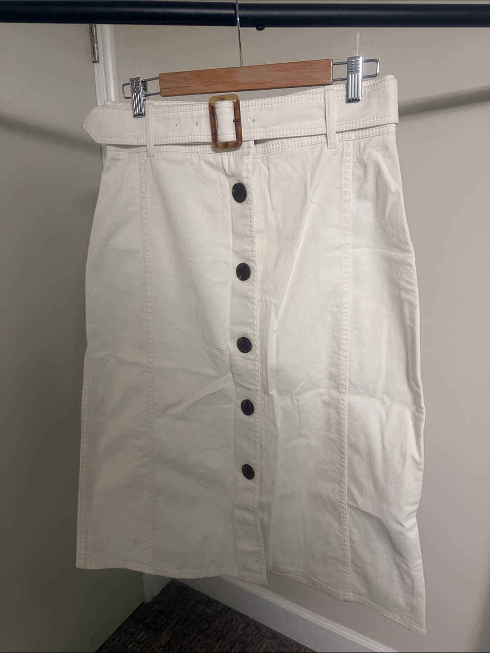 LK Bennett Cream Button-Front Midi Skirt with Belted Waist